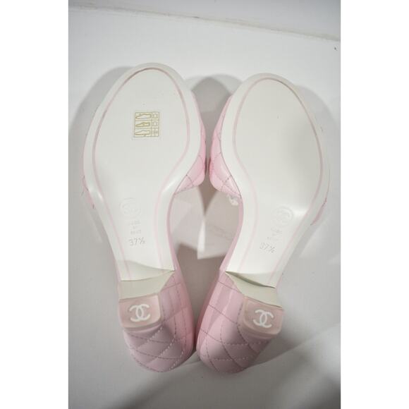 Chanel 22P Light Pink Lambskin Quilted CC Logo Cone Heel Mule Slide Sandal 37.5 - Picture 12 of 12